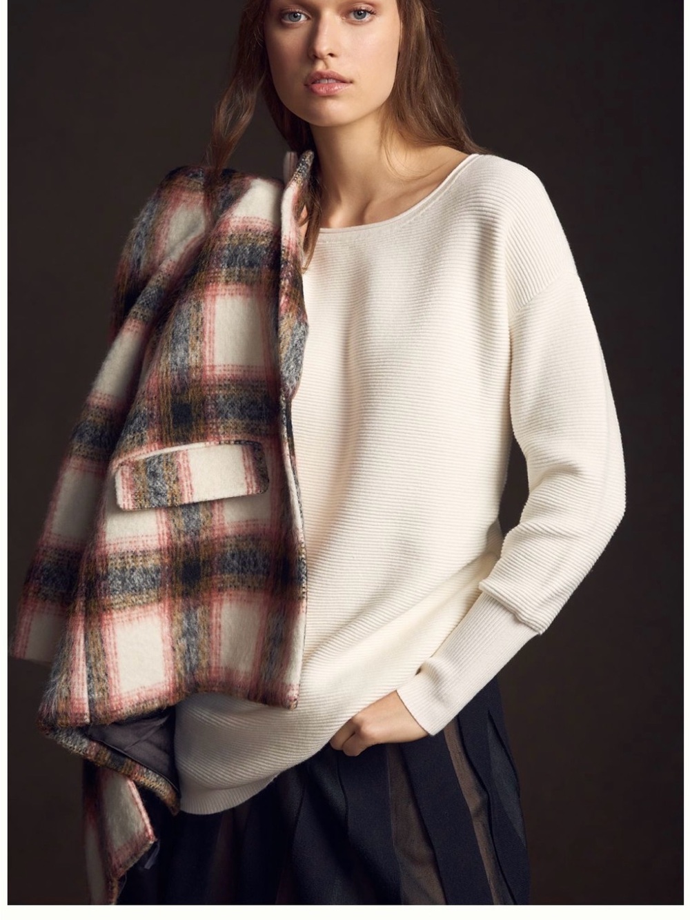 Anthropologie Ivory Cowl-Neck Tunic Sweater